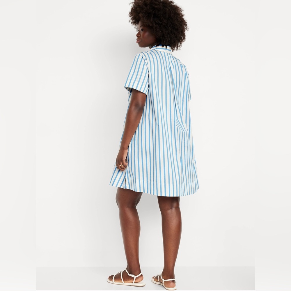 Old Navy Mini Swing Shirt Dress XXL Sky Blue White Stripes Cotton - Picture 6 of 7
